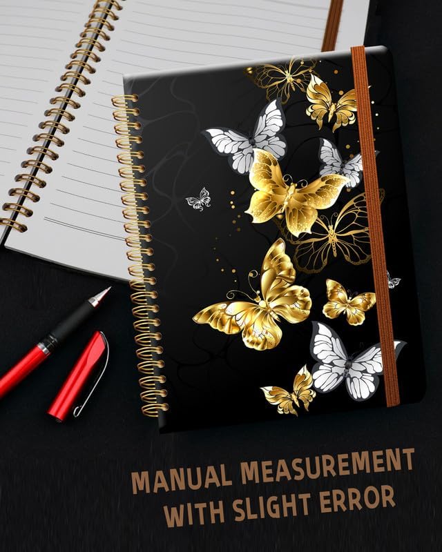 Ruled Spiral Writing Notebook,A5 Hardcover Lined College Journal for Women Lady Girl,Strong Twin-Wire Binding with Premium Paper,8.4" X 6",Perfect for School,Office,Home Gifts(Gold Butterfly)