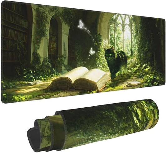 Nature Book Mouse Pad 31.5 X 11.8 Inch Big Desk Rubber Base Stitched Edges Keyboard Pad XXL Mouse Mat for Home Game and Office