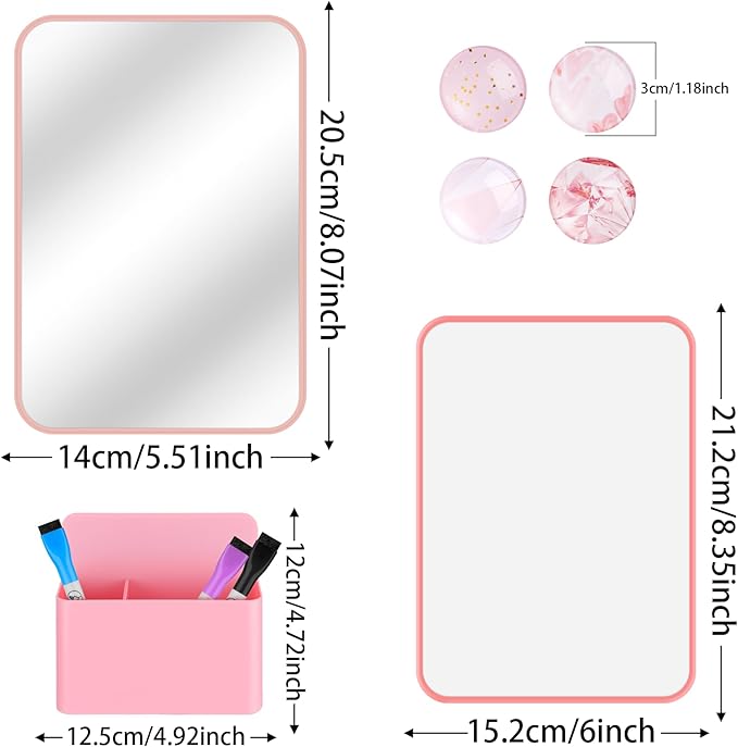 HAUTOCO Locker Accessories Kit, Back to School Essentials 10 Pieces Locker Organizer Supplies for School Work, Includes Whiteboard, Mirror, Magnetic Dry Erase Markers Holder and More, Pink