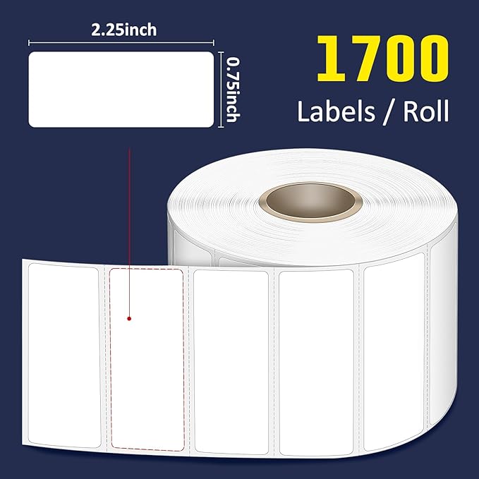 L LIKED 2.25" x 0.75" Direct Thermal Labels, Permanent Adhesive Address Barcode Label & Compatible with Rollo, Zebra and Other Desktop Printers (1 Roll, 1700 Labels)