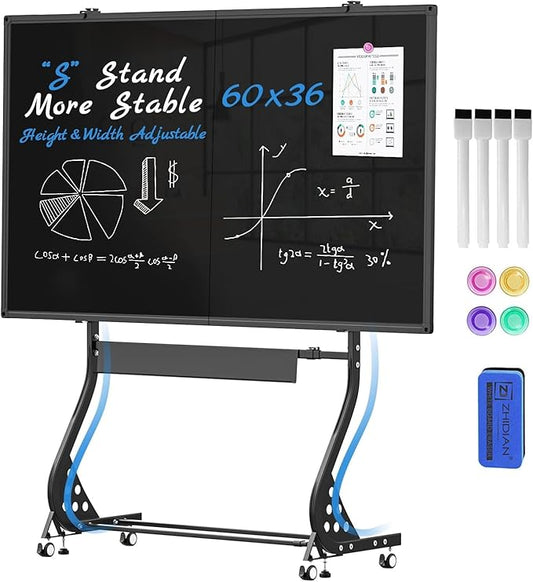 60x36 Inches Double-Sided Magnetic Whiteboard with Height & Width Adjustable Stand on Wheels - Large Portable Rolling Chalkboard, Mobile Easel for Office/School/Home (60x36)