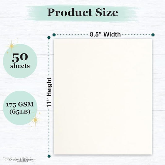 Cardstock Warehouse Pop-Tone Whip Cream Card Stock Paper - 50 Sheets, 8.5 x 11" - 65 lb / 175 GSM Premium Cream Card Stock for Die-cutting, Crafts, Printing, Card Making and DIY Projects