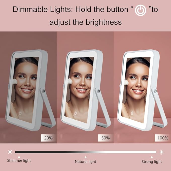 Rechargeable Vanity Mirror with Lights,Desk Makeup Mirror with Lights,Portable Travel for Makeup Desk ＆ Dressing Room,3 Color Lighting, Dimmable Touch Screen