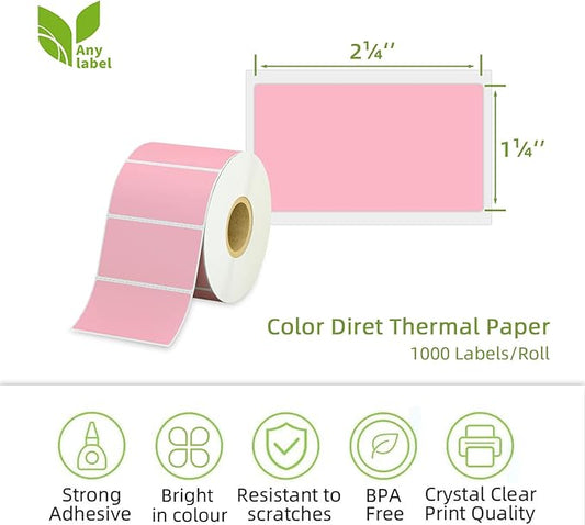 2.25" x 1.25" Pink Direct Thermal Labels, Replacement for Self-Adhesive Address Shipping Barcode Thermal Stickers, Compatible with Rollo & Zebra Thermal Label Printer(1 Roll, 1000 Labels)