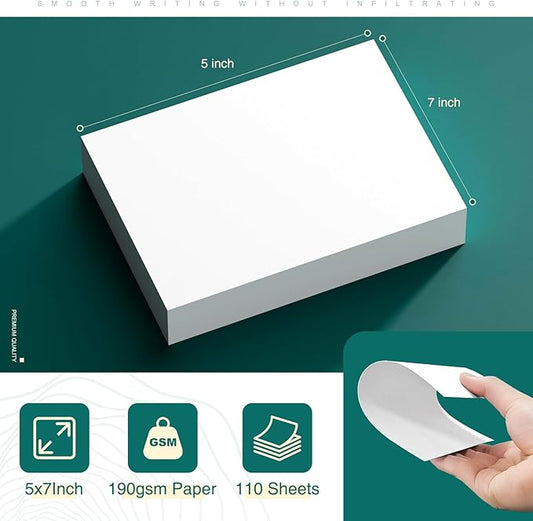 Cardstock 5 x 7 Inch 110 Sheets 190 gsm Heavyweight Card Stock Paper White Cardstock Printer Paper Perfect for Wedding Invitations, DIY Cards, Postcards, Photos, Art and Crafts