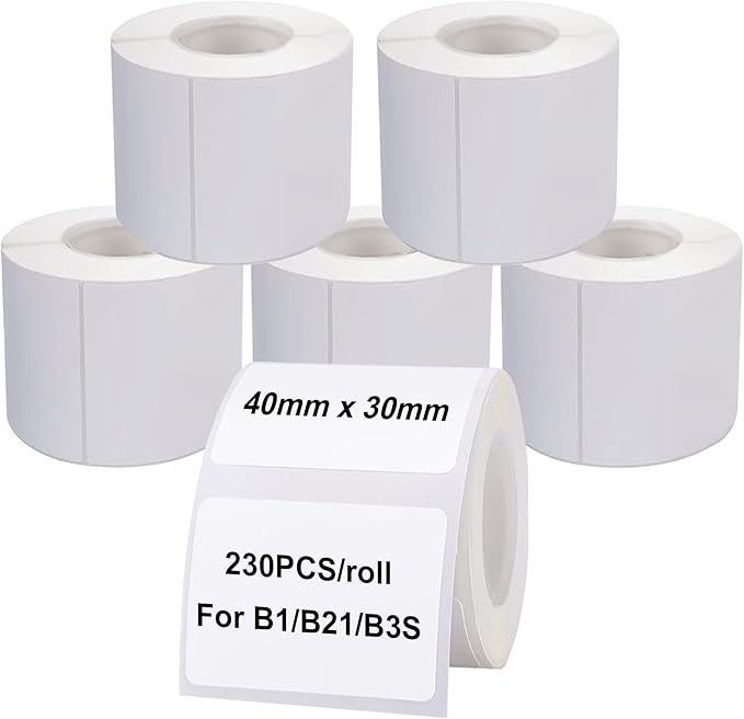 6 Rolls(1380PCS) Thermal Label Sticker for B21/B3S/B1 Printer Label Maker Tape Waterproof Sticker Paper Business Shipping Address Labeling Replacement with Self-Adhesive (40 x 30mm-230PCS)