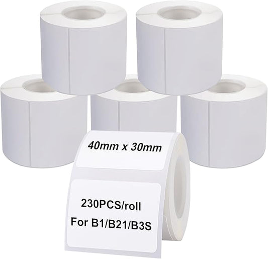 6 Rolls(1380PCS) Thermal Label Sticker for B21/B3S/B1 Printer Label Maker Tape Waterproof Sticker Paper Business Shipping Address Labeling Replacement with Self-Adhesive (40 x 30mm-230PCS)