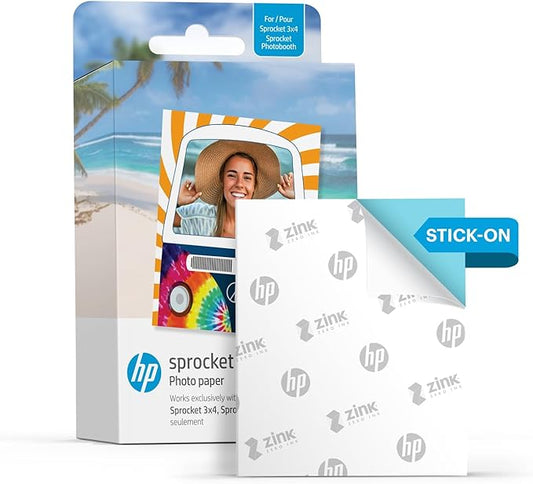 HP Sprocket Photo Booth + 110 3x4 Zink Paper Sheets, Digital Instant Color Photo Printer, 10.1" Touchscreen Photobooth, LED Ring Light, Customize w/ 250+ Frames, Share via QR Code, Mobile App, White