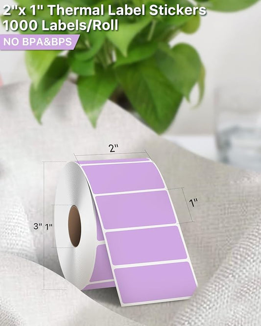 iEager 2x1 Inch Thermal Labels, Purple Rectangle Thermal Printer Stickers, Durable Shipping Label Printer Sticker for Barcode, Name, Address, 1000 Labels/Roll