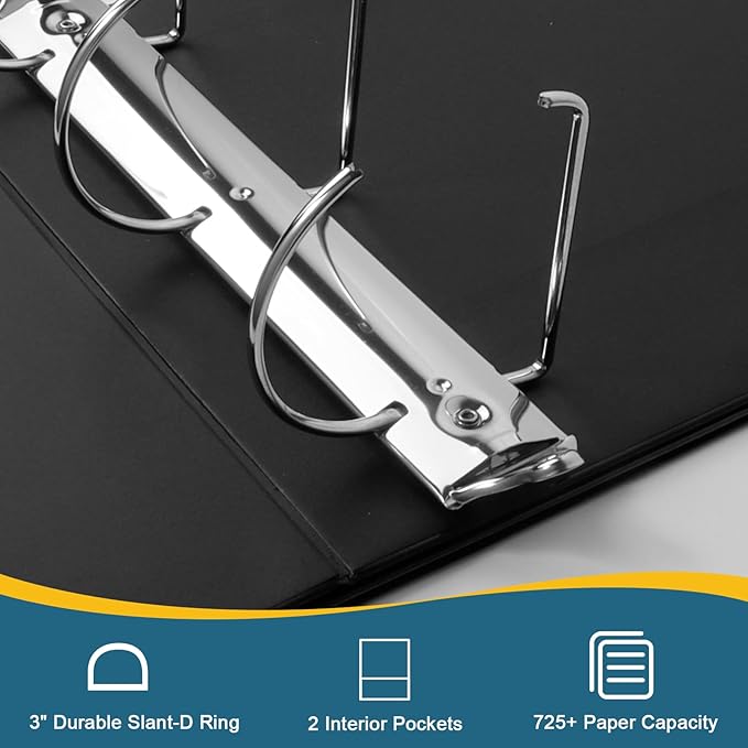 3" 3 Ring Binder, Standard 3-Inch Slant-D Ring Binder Fit Letter Size Paper, Presentation View Binders, 2 Packs, Black