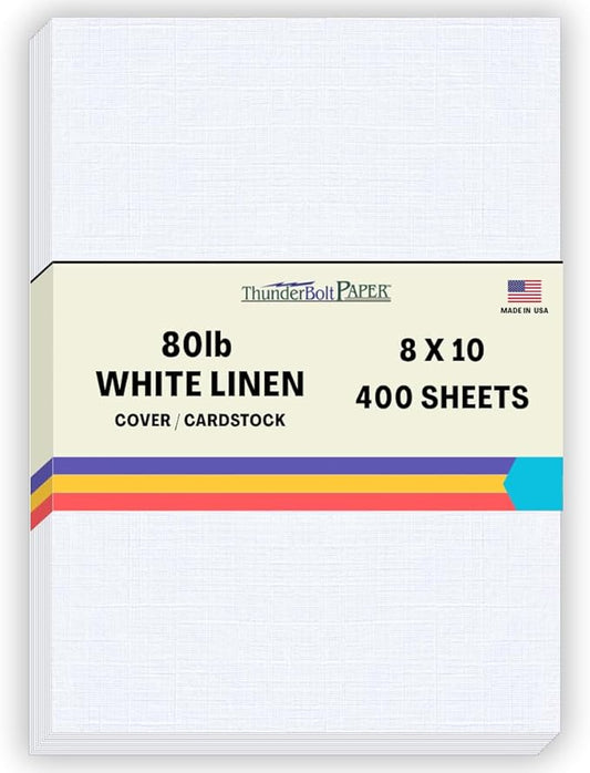 400 Bright White Linen 80# Cover Paper Sheets - 8" X 10" (8X10 Inches) Photo|Picture-Frame Size - 80 lb/pound Card Weight - Fine Linen Textured Finish - Quality Cardstock