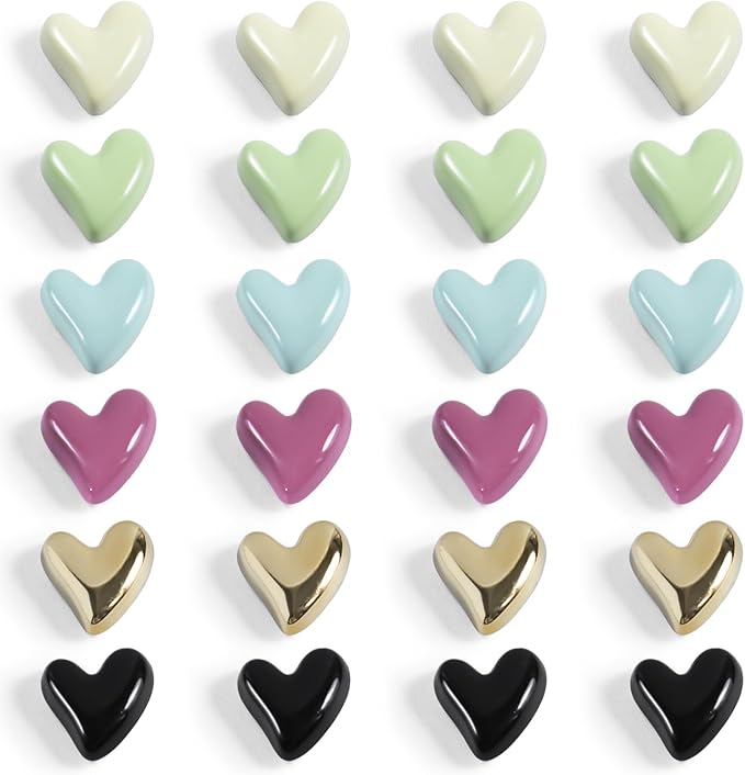 24Pcs Fridge Magnets,Cute Love Heart Decorative Magnets, Colorful Refrigerator Magnets for Whiteboard Cabinet Locker,Strong Holding Power