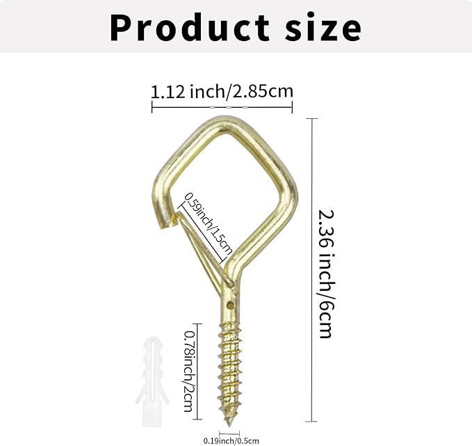 20PCS Eye Screw Hooks for Hanging Heavy Duty with Safety Buckle.Metal Ceiling Hooks for Hanging Plants,Cup,Wind Chime,Bird Feeders,String Lights at Indoor&Outdoor,2.36 Inch (No Drill Bit)