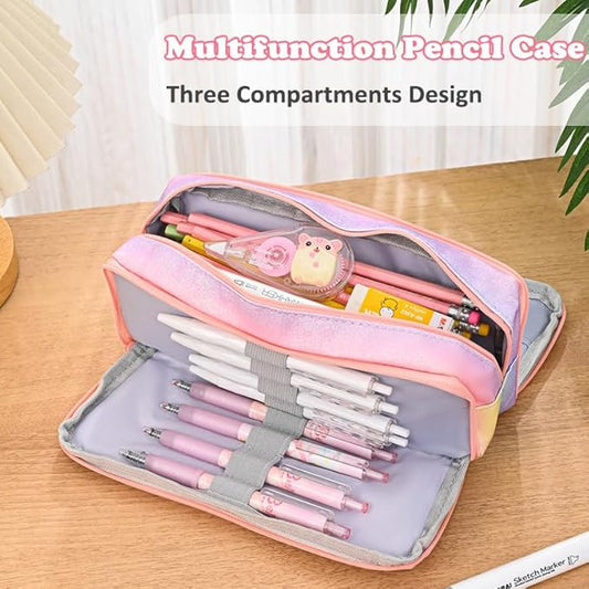 Large Pencil Case for Girls, Big Capacity Pencil Pouch for Kids Rainbow Pencil Case Organizer Cute Pencil Box Pen Bag for Student Office Back to School Supplies