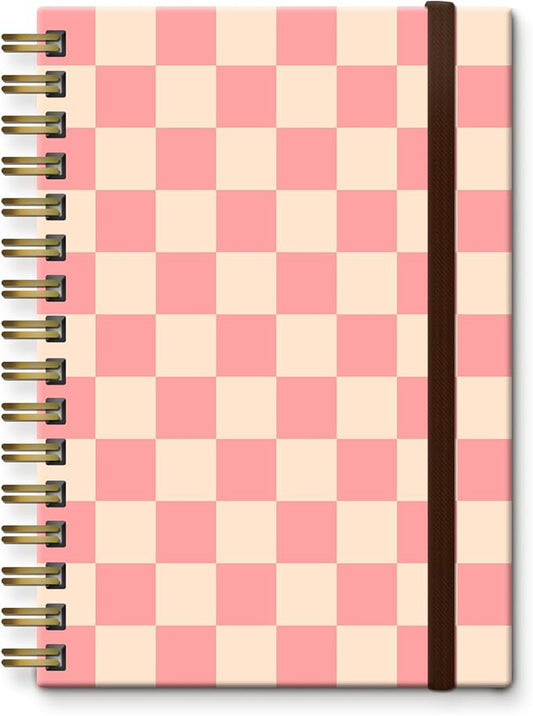 Bansutay Spiral Journal Notebook, A5 Cute Notebooks for Women Men, College Ruled Hardcover Notebook for Work & Note Taking, 60 Pages Double-Wire Journals for Writing (Pink Checkerboard)