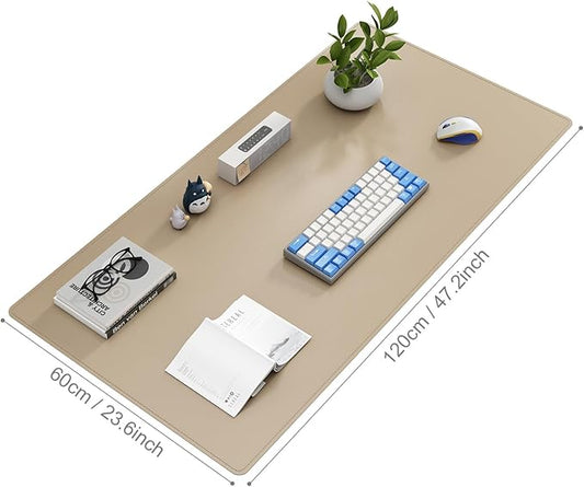 DAWNTREES Desk Mat Protector,PU Leather Desk Pad,Non Slip, Large Mouse Pad and Keyboard Mat, Waterproof Writing Pad for Office and Home (Beige,47.2''x23.6'')