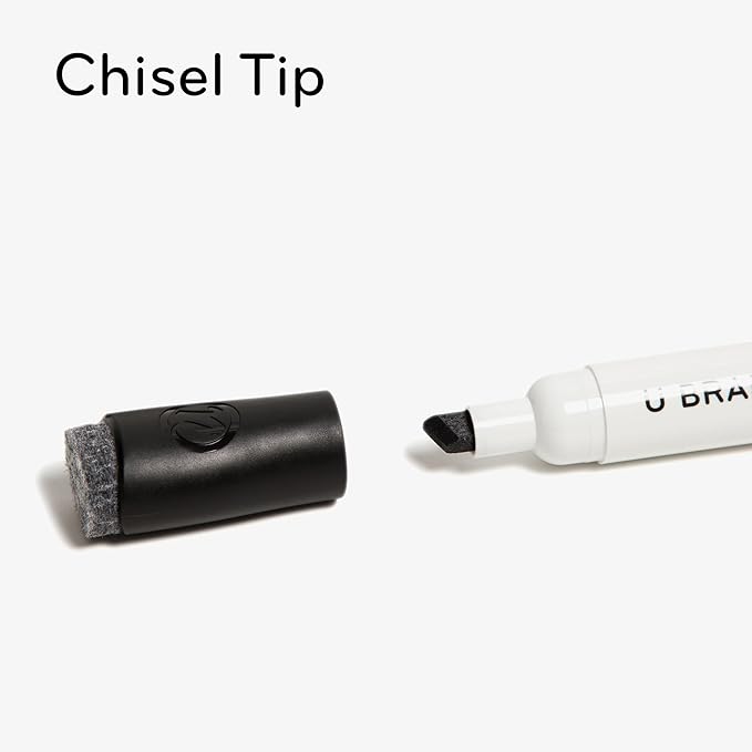 U Brands Fine Tip Dry Erase Markers with Eraser, Whiteboard Markers with Chisel tip, Low Odor, Black, Set of 12
