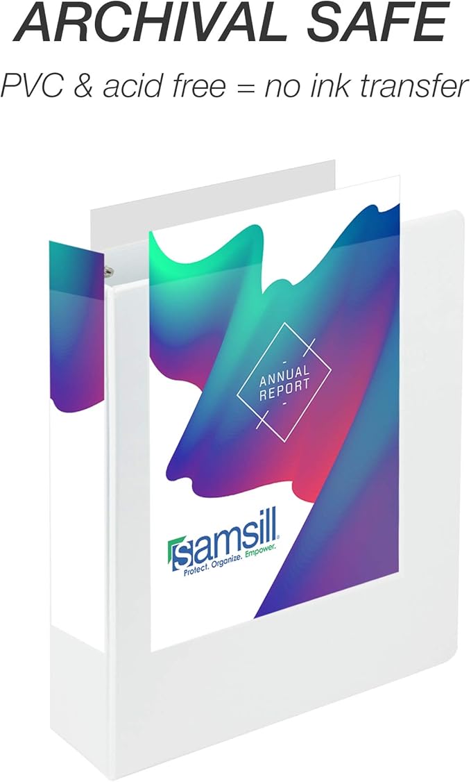 Samsill Durable 2 Inch Binder, Made in the USA, Round Ring Customizable Clear View Binder, White, 4 Pack (MP48467)