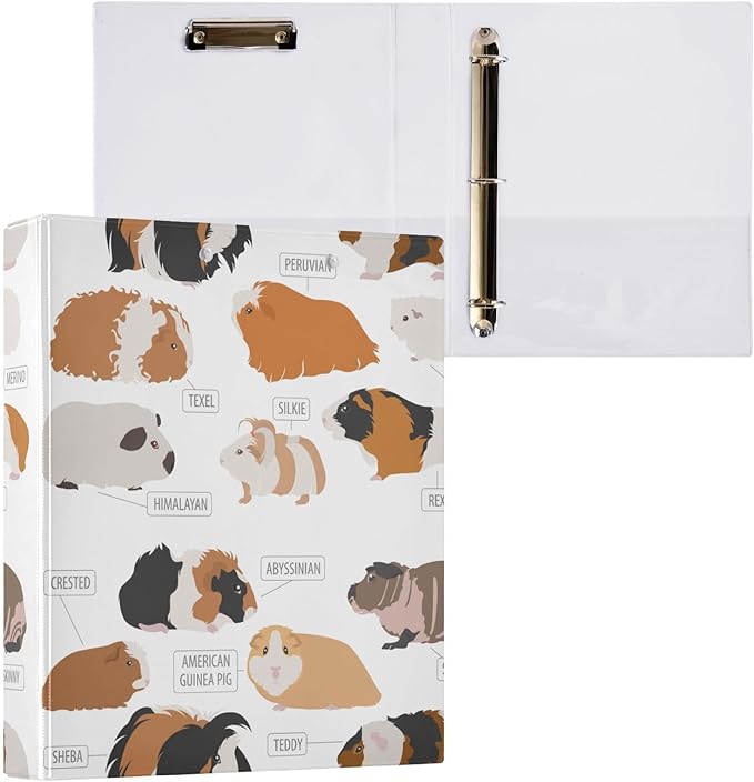 Hand Drawn Animal Guinea Pig Decorative 3 Ring Binder 2 Inch Large View Binders with Pockets File Organizer for Office College School, 1Pack