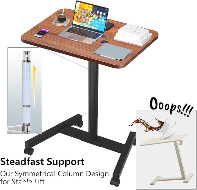 28-Inch Mobile Standing Desk Adjustable Height, Portable Standing Desk with Lockable Wheels, Rolling Table for Home Office Classroom Hospital (Walnut)
