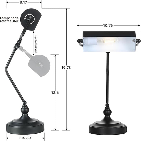 CONCA Classic Antique Touch Adjustable LED Desk & Piano Lamp with Eye Protection - Black (Bulb Included)