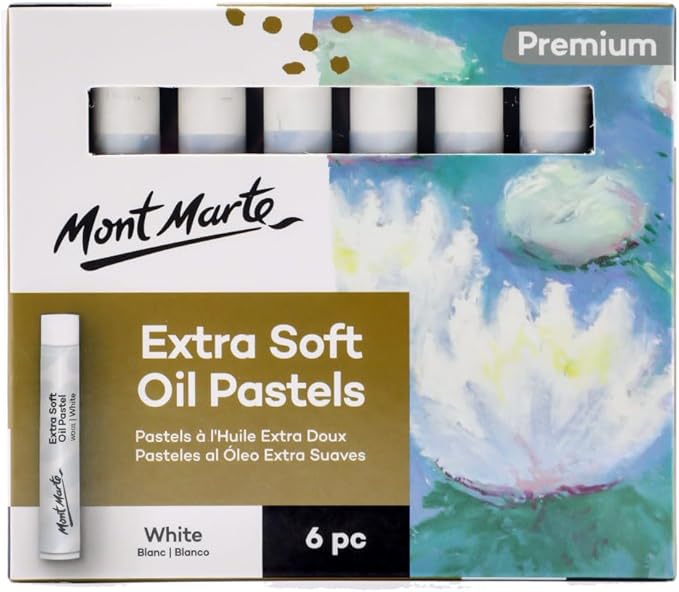 Mont Marte Extra Soft Oil Pastels White Premium 6pc, Assorted Natural Oil Pastel Colors, Vibrant, Buttery, Versatile Art Pastels for Blending, layering & Shading, Coloring and Sketching