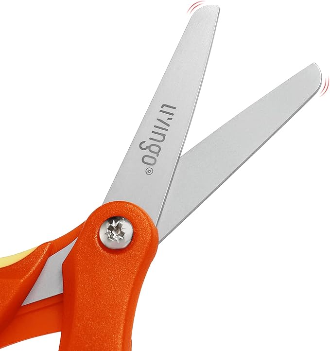 LIVINGO 3 Pack 5” Kids Scissors, Left/Right Handed Blunt Stainless Safety Toddler Preschool Child Scissors with Cover, School Classroom Craft Supplies for Teachers, Yellow/Blue/Gray