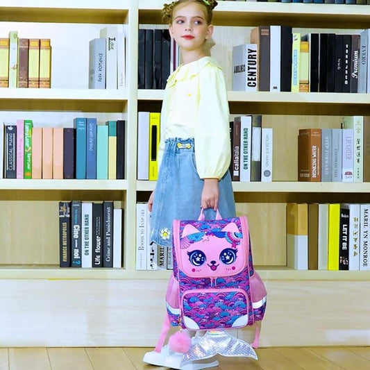UFNDC 3PCS Girls Bookbag, 15" Sequin Bookbag with Lunch Box, Mermaid School Bag Set for Elementary Preschool Toddler