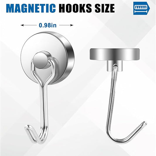 LOVIMAG Hooks, 80lbs+ Magnetic Magnet Hook 2025 Cruise Cabin Ship Essentials Heavy Duty Strong Refrigerator Fridge Hanging for Classroom Beach Vacation Kitchen Grills Home Mug Hanger (6 Pack), Silver