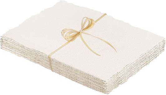 25 Sheets Watercolor Paper, 300 GSM Deckled Edge Paper 5 x 7 inch Rough/Textured Handmade Paper Cotton Paper White Textured Papers for Watercolors, Wedding Invitations, Cards, Crafts