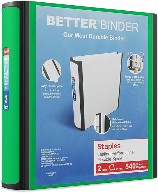 Staples Better Binder, 2-Inch, Green