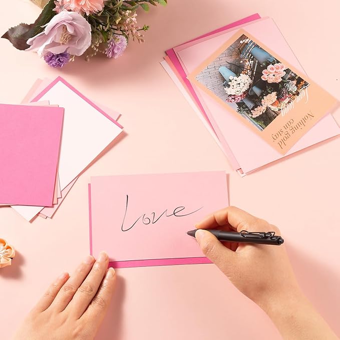 50 Sheets 3x5 Small Colored Cardstock Paper 5 Colors Blank Flash Cards, 250 GSM Heavy Card Stock for DIY Art Projects, Cards (Pink)