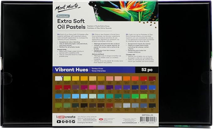 Mont Marte Extra Soft Oil Pastels 52pc, Assorted Bright Colors, Vibrant and Buttery, Versatile Art Pastels for Blending, Layering & Shading, Ideal for Art, Craft, Coloring and Sketching