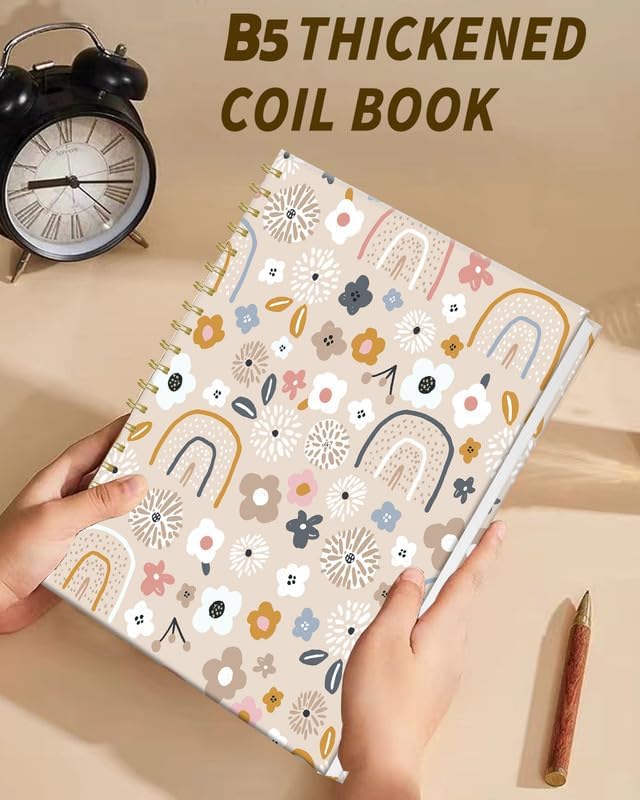 iampanda Spiral Journal Notebook,Strong Twin-Wire Binding with Premium Paper for Women,60 Sheets B5 College Ruled Notebook/Journal,Perfect for School Office Work,Cute Rainbow Flower