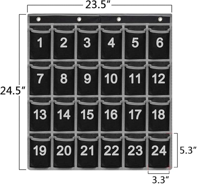 Godery Numbered Classroom Pocket Chart for Cell Phone, Hanging Wall Organizer & Pocket Chart Holder for Key, ID Cards, Pen and More (24 Pocket)