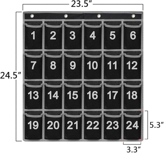 Godery Numbered Classroom Pocket Chart for Cell Phone, Hanging Wall Organizer & Pocket Chart Holder for Key, ID Cards, Pen and More (24 Pocket)