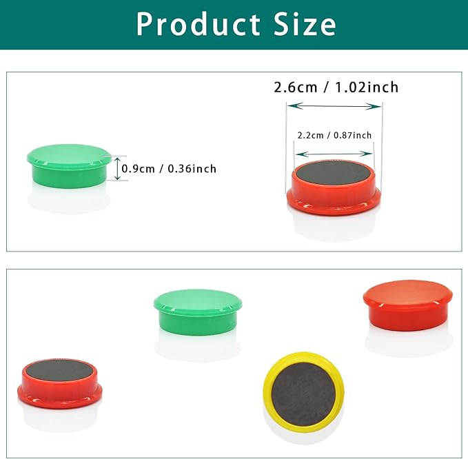 ZDZBLX Fridge Magnets, Heavy Duty Strong Refrigerator Magnets for Whiteboard Locker, 100 Pack Decorative Round Magnets in 10 Colors, Cute Colored Magnet for Fridge, Office, Kitchen, Classroom, Home