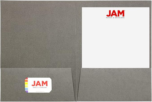 JAM PAPER Two Pocket Textured Linen Presentation Folders - Letter Size Business Folder - Gray - Bulk 25/Pack