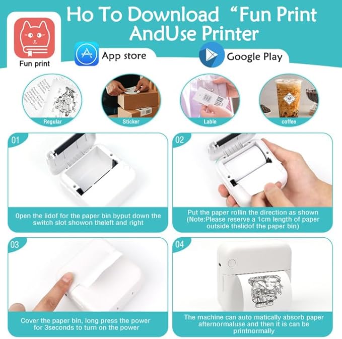 MXiiXM Mini Sticker Printer, Portable Mini Pocket Printer for iPhone, Smart Inkless Thermal Printer with 13 Roll Papers, Bluetooth Mini Printer for Notes, Photos, Stickers, Labels, Receipts (Green)