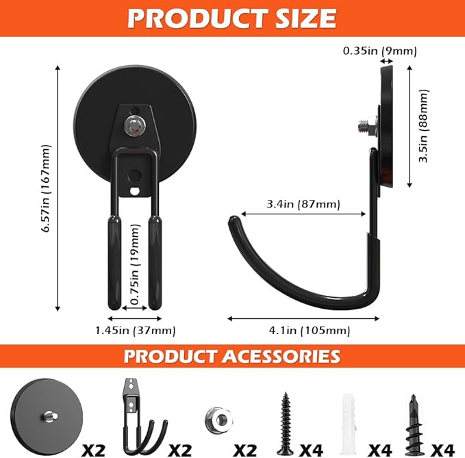 2PCS Large Strong Magnetic Hooks Heavy Duty, 3.5in Ndfeb Magnet with Hooks, Heavy Duty Storage Utility Magnetic Holder, Magnetic Storage Hooks with Anti-Slip Coating for Indoor Outdoor Garage Hanging