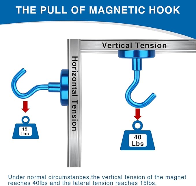 LOVIMAG Magnetic Hooks for Cruise Cabins, 40lbs Blue Magnetic Hooks for Classroom, Strong Magnets with Hooks for Hanging, Neodymium Magnet Hooks for Fridge, Ceiling, Locker, Camper, Travel-25 Pcs