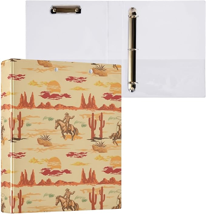 Wild West Mexico Cowboy Decorative 3 Ring Binder 1.5 Inch Large View Binders with Pockets File Organizer for Office College School, 2 Pack