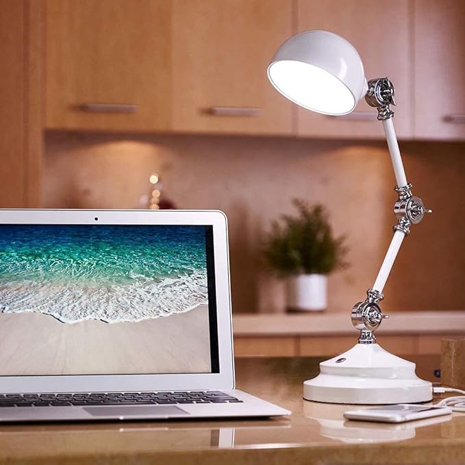 OttLite Pevention Pharmacy Adjustable LED Desk Lamp with USB Charging - Designed to Reduce Eyestrain, 3-Point Adjustable Neck, 3 Brightness Settings with Touch Controls