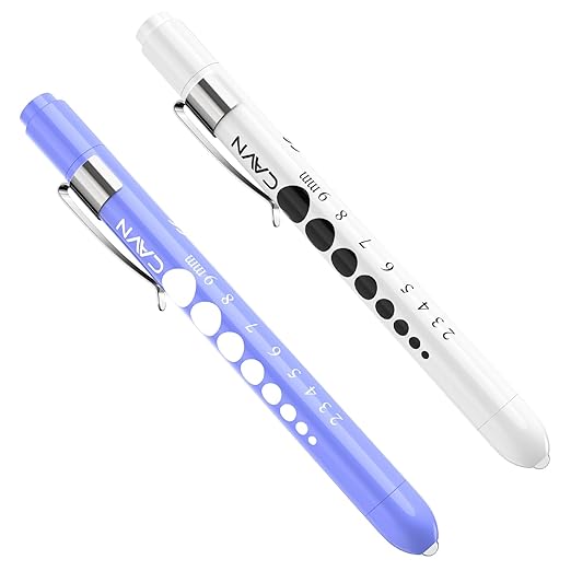 CAVN Pen Light with Pupil Gauge LED Penlight for Nurses Doctors, 2 Pcs Reusable Medical Penlight for Nursing Students (White/Bluish Purple)