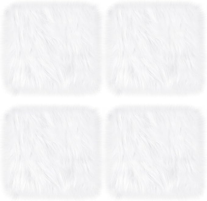 School Locker Rugs Square Light Pink Furry and Cute Locker Decoractions with Anti-Slip Backing for Girls in Middle School Back to School Stuff Gift (4, White)