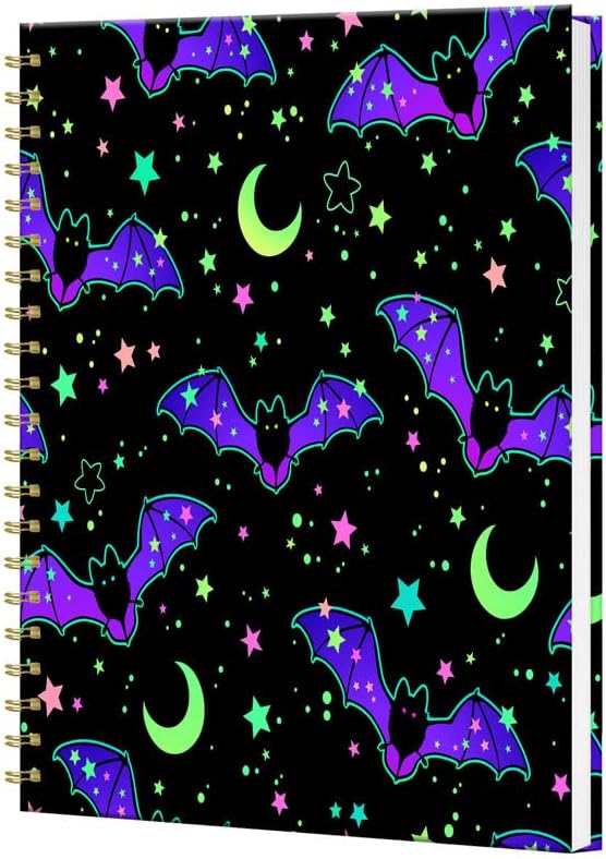 iampanda Spiral Journal Notebook,Strong Twin-Wire Binding with Premium Paper for Women,60 Sheets B5 College Ruled Notebook/Journal,Perfect for School Office Work,Purple Bats Star