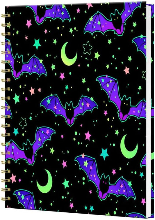 iampanda Spiral Journal Notebook,Strong Twin-Wire Binding with Premium Paper for Women,60 Sheets B5 College Ruled Notebook/Journal,Perfect for School Office Work,Purple Bats Star