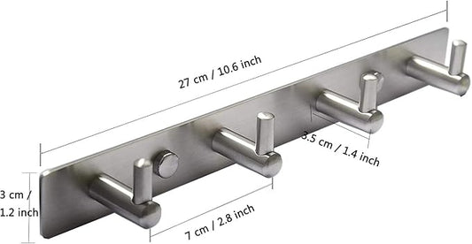Key Holder Wall Mounted Coat Hook Rack Brushed Nickel 10.6-Inch with 4 Key Hooks for Entryway,Door, Bathroom, Kitchen Foyer, Hallway(304 Stainless Steel,Silver)
