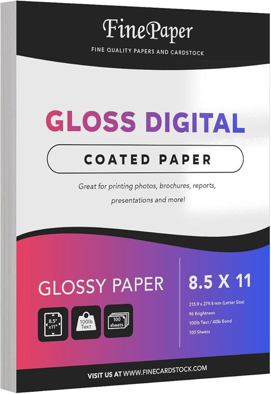 Double-Sided Gloss Digital C2S Paper – Perfect for Color Laser Printing, Design Proposals, Flyers, Brochures | 8.5 x 11 | 100lb Text (40lb Bond) | 96 Bright | Acid Free, Glossy Coated | 100 Sheets