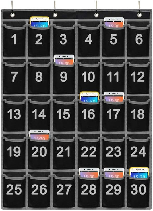 Godery 30 Hanging Pocket Storage Cellphone Pocket Chart, Numbered Organizer Classroom for Calculator & Cell Phone Holders (30 pocket)